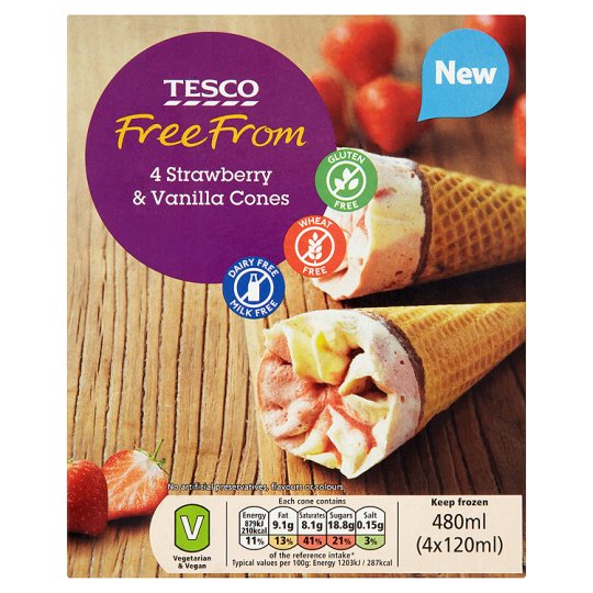 Tesco Free From Strawberry And Vanilla Cones